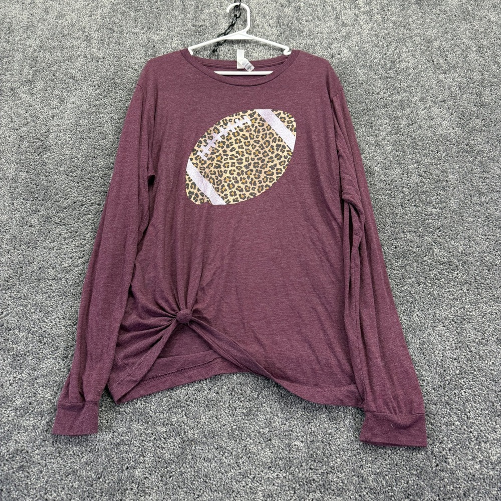 Bella+Canvas Long Sleeve T Shirt Womens XL Maroon Leopard Football Side Tie